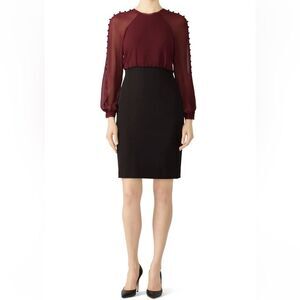 Badgley Mischka Chiffon Wool Crepe Burgundy Black Holiday Party Dress size 20